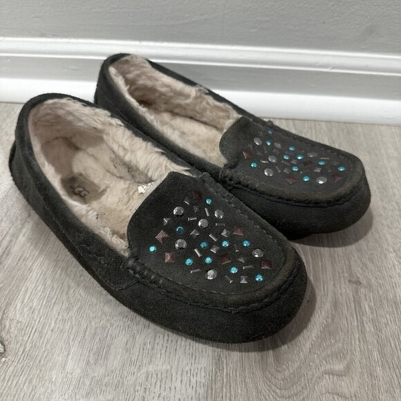 UGG Ansley Stud II Women's Moc Slippers Size 8‎ Gray Suede Sheepskin Slip On - Picture 5 of 12